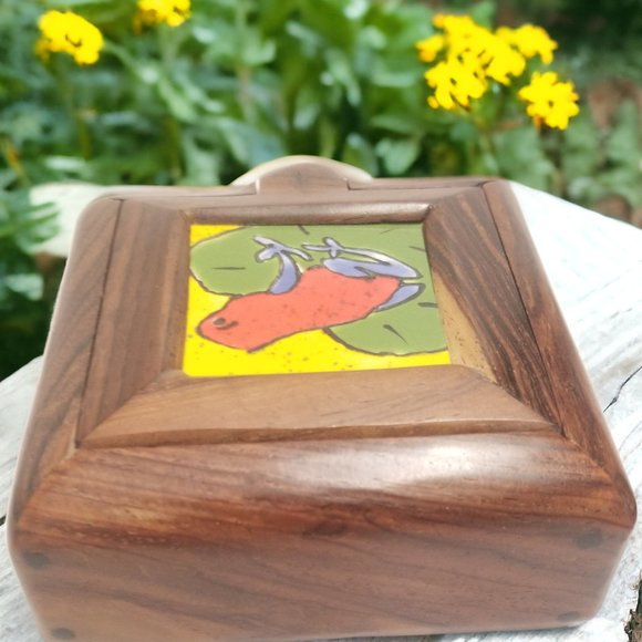 Handcrafted Wood Jewelry Box w/Hand-Painted Frog, A Colorful Storage Solution - Picture 5 of 16